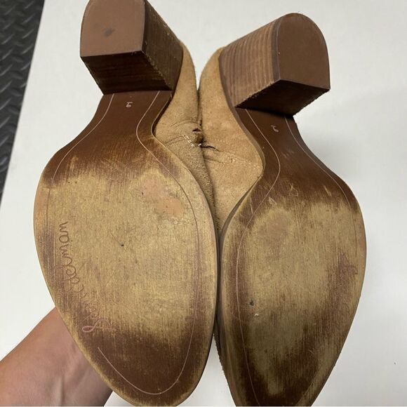 Sam Edelman tan Suede leather MAURINE WESTERN CUTOUT ANKLE BOOTS almond toe 9 - Picture 10 of 13